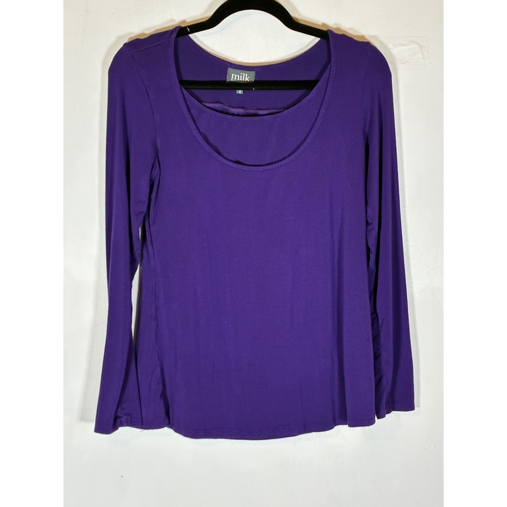 Milk Nursingwear Womens Small Purple Long Sleeve Scoop Neck Nursing Top